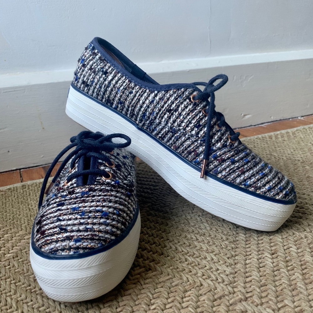 NEW Navy Blue & Gold Platform Tweed Keds